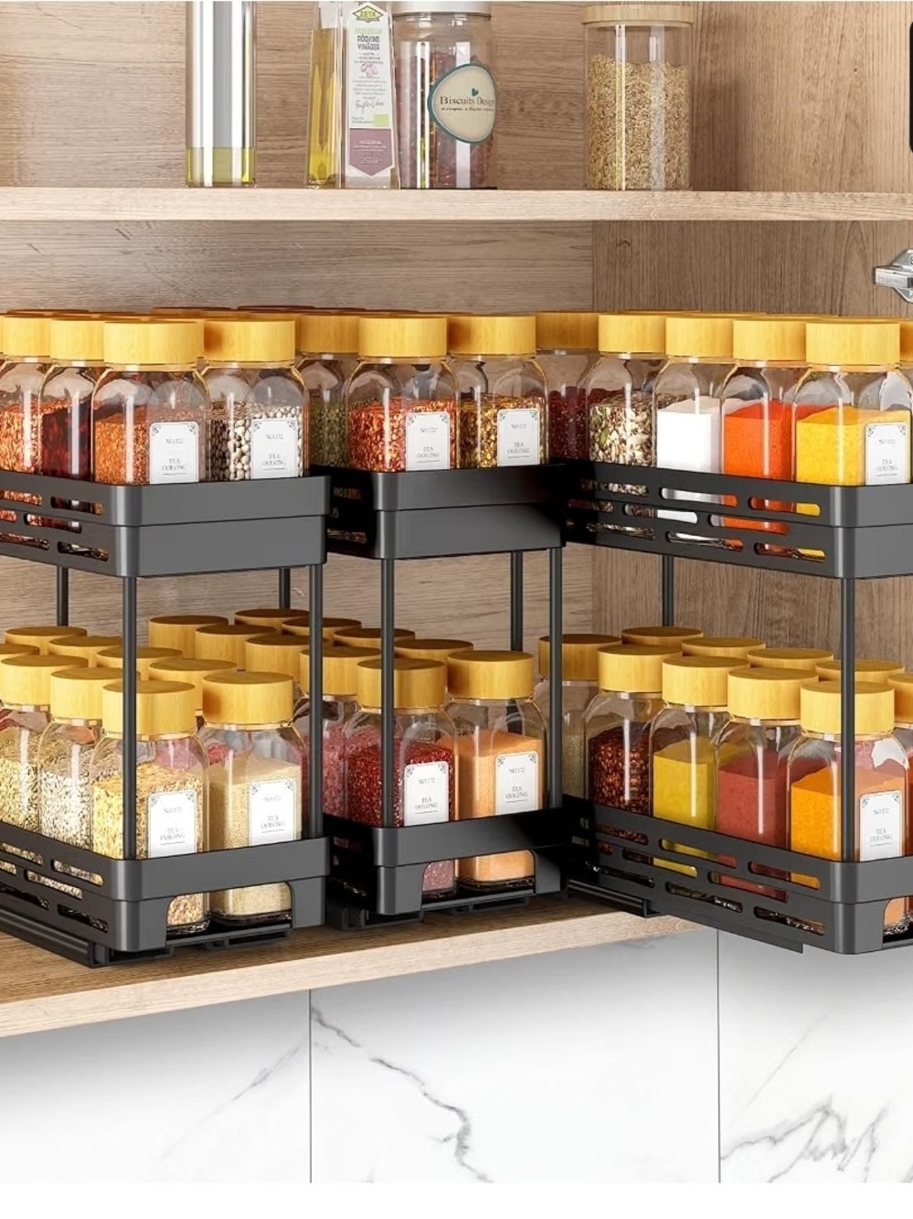 Pull Out Spice Rack Organizer for Cabinet, 3 Packs Slide Out Spice Racks Organiz